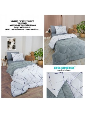 ETE HOMETEX TEK KİŞİLİK WELSOFT UYKU SETİ YANSIMA GRİ 8696474232024